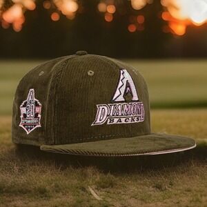 Arizona Diamondbacks 20th Anniversary Fitted Hat Cap Corduroy Olive Pink 7 5/8